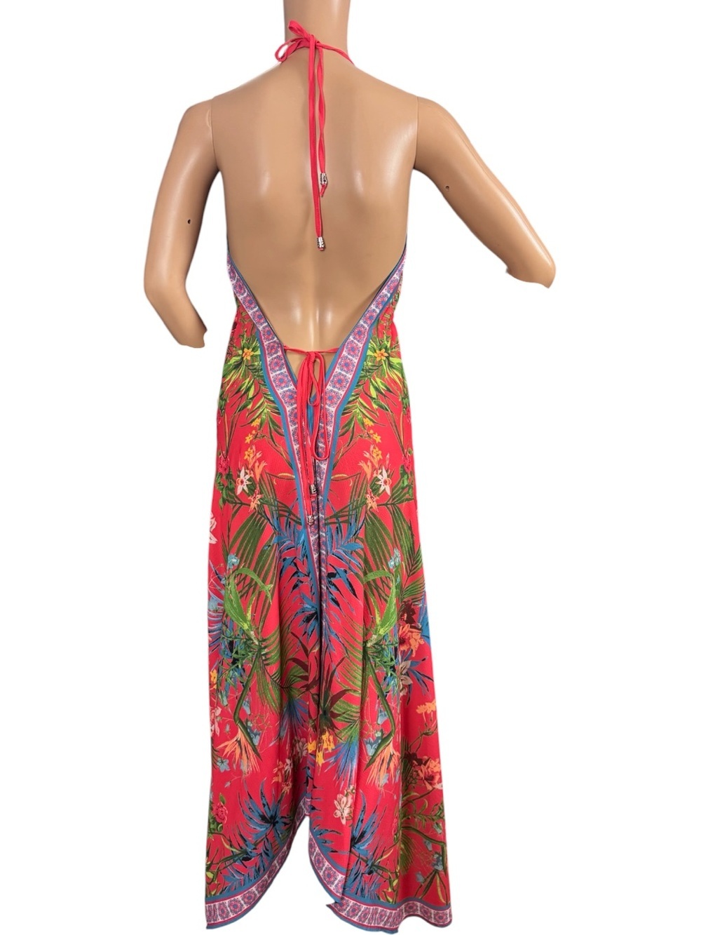 Flying Tomato Tropical Floral Maxi Dress Halter Open Back Large - Picture 3 of 7
